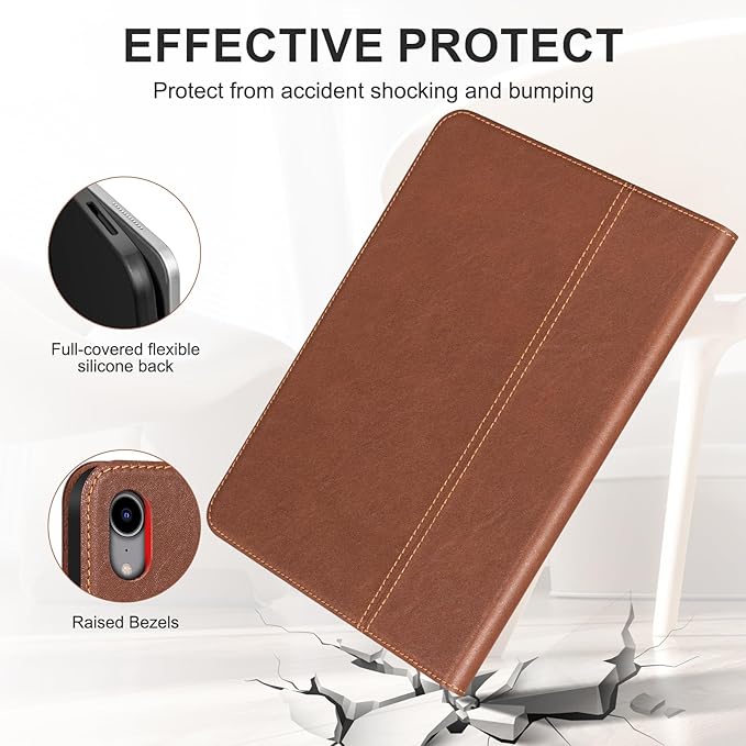 Genuine Leather Case for iPad mini 7/Mini 6 Generation(8.3 Inch 2021/2024)Vegetable Tanned Leather Smart Folio Cover for with Auto Wake/SleepAdjustable StandAnti Slip/FingerprintRedbrown