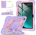 Case for Samsung Galaxy Tab S10 Lite/S10 FE/S9 FE 10.9 Inch Galaxy Tab S9 11 Inch Cute Rugged Galaxy S10 Tablet Cover w/Pen Holder Rotating Stand Shoulder Strap for Kids Girls Purple Rose