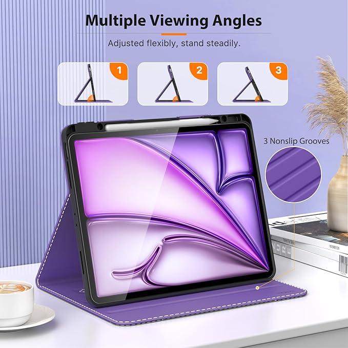 MoKo Case for iPad Air 13 Inch (M3 2025 / M2 2024) &amp iPad Pro 12.9 2022/2021 with Pencil Holder Premium Leather Folio Stand Cover for iPad Air 13 Inch/iPad Pro 12.9 Inch 6th/5th GenPurple