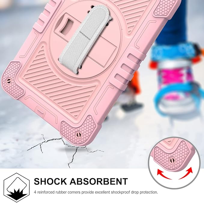 Tablet Case for Huawei MatePad SE 10.4 inch Tablet Shockproof Cover with 360° Rotating Stand and Wrist Strap Shoulder Strap Pink Gold