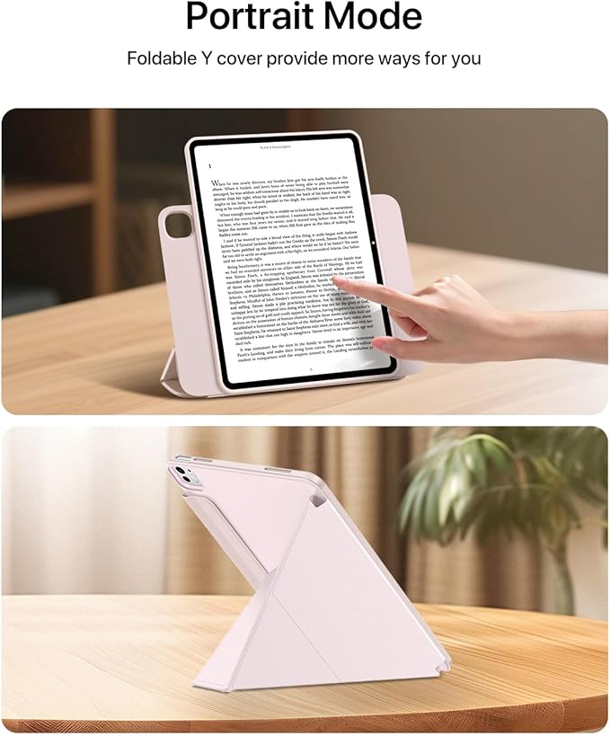 for iPad Pro 13 inch Case M5/M4 (2025/2024) Multi-Angle Y Fold Stand Magnetic Premium PU Leather Full Protective Case with Hidden Pencil Holder (Pastel Pink)
