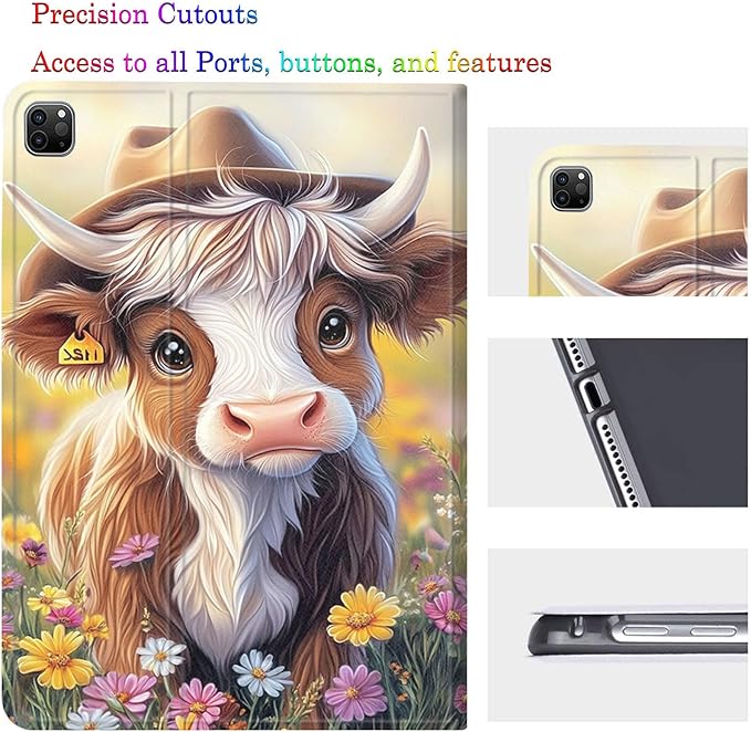Case for Samsung Galaxy Tab A11 Plus/A9 Plus 11 Inch 2025/2023Adjustable Stand Auto Wake/Sleep Function Full Body Protection Cover - Cute Cow