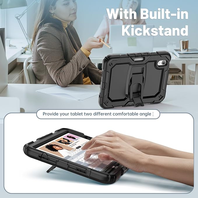 Timecity Case for iPad mini 7/6-8.3 inch for iPad mini 7th/6th Generation Case: Full-Body Shockproof Protective with Built-in Screen Protector Foldable Kickstand Pencil Holder- Black