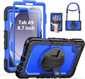SEYMAC for Samsung Galaxy Tab A9 Case 8.7 Inch 2023 (SM-X110/X115/X117) Heavy Duty Shockproof Protective Case with Screen Protector Rotating Stand Hand/Shoulder Strap and Pen Holder Blue