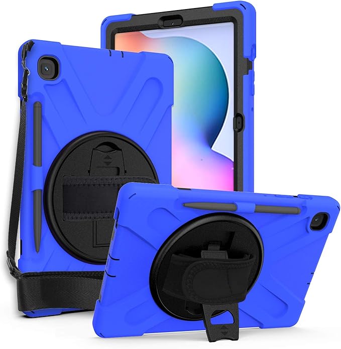 KIQ Shield Series Galaxy S6 Lite Case Heavy Duty Tablet Shockproof Rugged Tab S6 Lite Cover W/Stand Shoulder Strap for Samsung Galaxy Tab S6 Lite 10.4 Inch 2022/2020 P610/P613/P615/P619 - Dark Blue