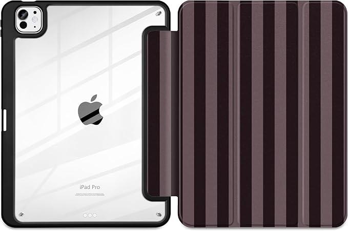 DONGKE for iPad Pro 11-Inch Case (M5 2025 / M4 2024) 6th/5th Generation [Auto Sleep/Wake &amp Pencil Pro Holder] Clear Acrylic Back Smart Trifold Stand Cover Brown Stripes