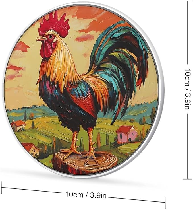 Rooster Standing on A Tree Stump Phone Charger Magnetic Charging Pad Anti-Slip with USB Cable