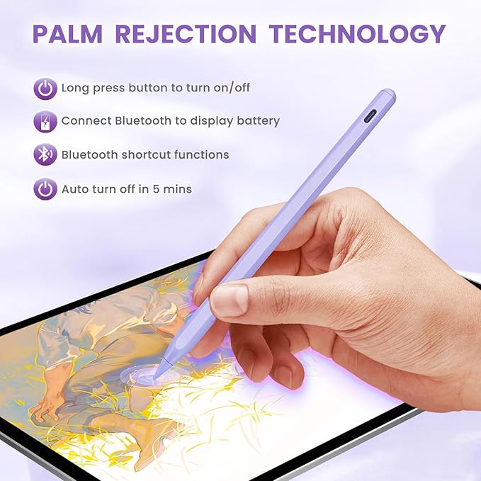 Pencil Pro for iPad with Magnetic Wireless ChargingPalm RejectionStylus Pen for Apple iPad 10th/9th/9thAir 5thPro 12.9/11Mini 6th GenerationPurple