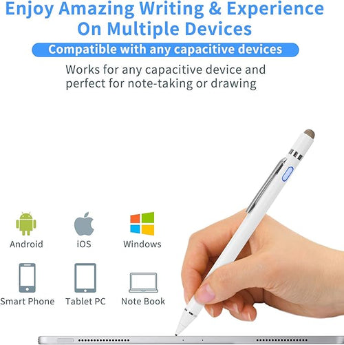2-in-1 Active Stylus Digital Pen with 1.5mm Ultra Fine Tip for iPad iPhone Samsung Tablets Work on Touchscreen Phones and TabletsGood at Drawing and Writing White