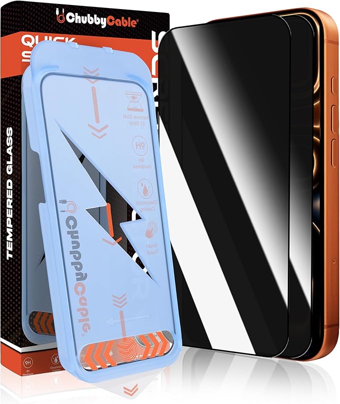 chubbycable 2PCS ChubbyShield Ultra for iPhone 17 Pro Max Privacy Screen Protector Anti-spy Screen Protector Privacy Glass with Ultra-easy Install Box Auto Dust-Elimination &amp Bubble Free