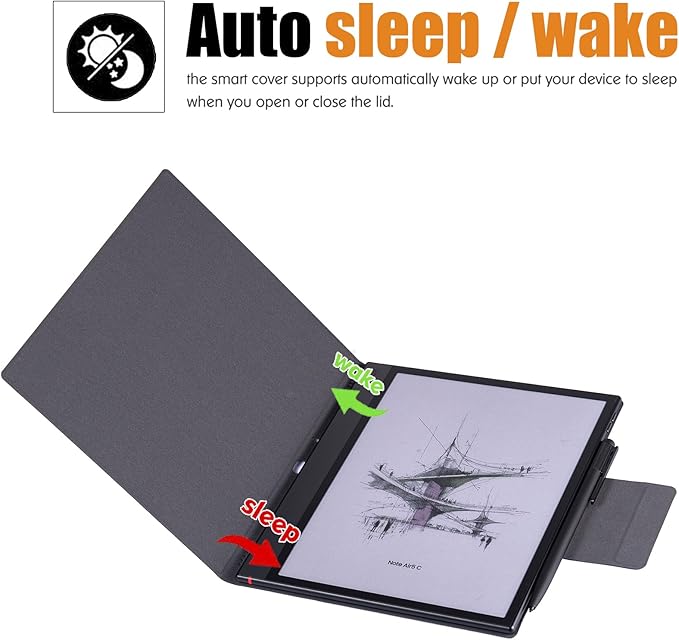 BOZHUORUI Magnetic Case for Boox Note Air 5 C Tablet ePaper (10.32025 Released) | Pen Buckle Design | with Auto Sleep/Wake | Thin &amp Light | PU Leather Cover (Rock Black)