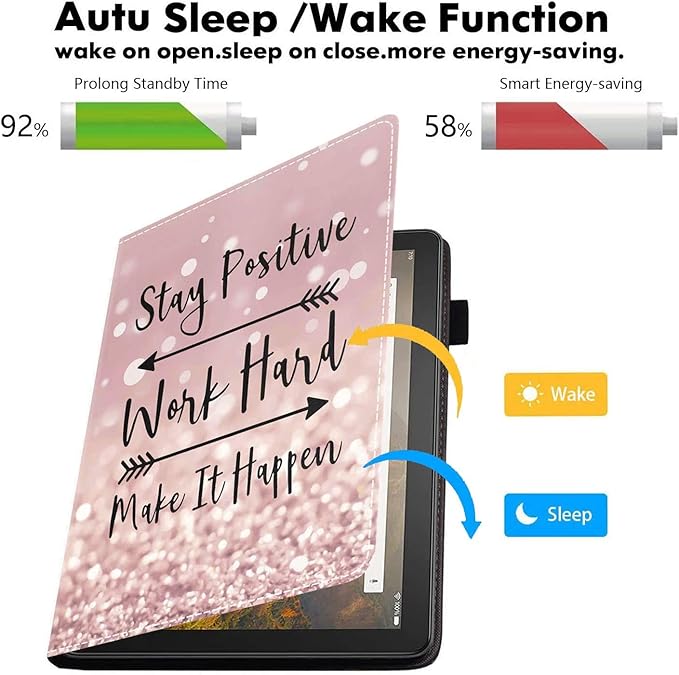 Case for Amazon Fire HD 10 &amp 10 Plus Tablet 10.1 (13th/11th Gen 2023/2021 Release) Stay Positive Work Hard and Make It Happen Inspirational Quote PU Leather Folio Case with Smart Auto Wake/Slee