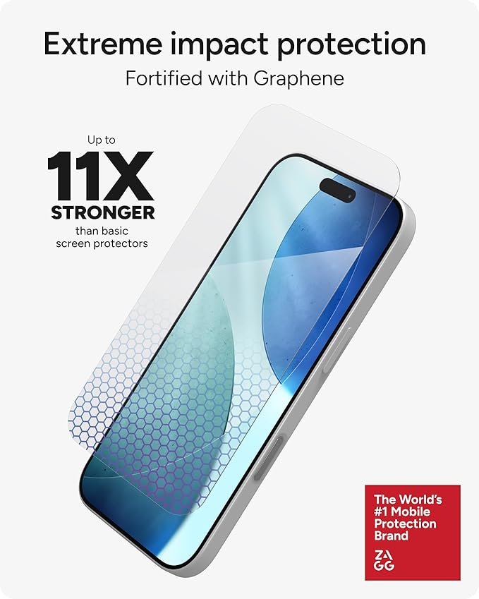 ZAGG XTR5 Screen Protector for iPhone 17 - Glass Blue Light Protection 11X Stronger Eyesafe CPF60 Tech Anti-reflective Tech Vibrant Color &amp Touch Sensitive Tempered Glass Easy To Install