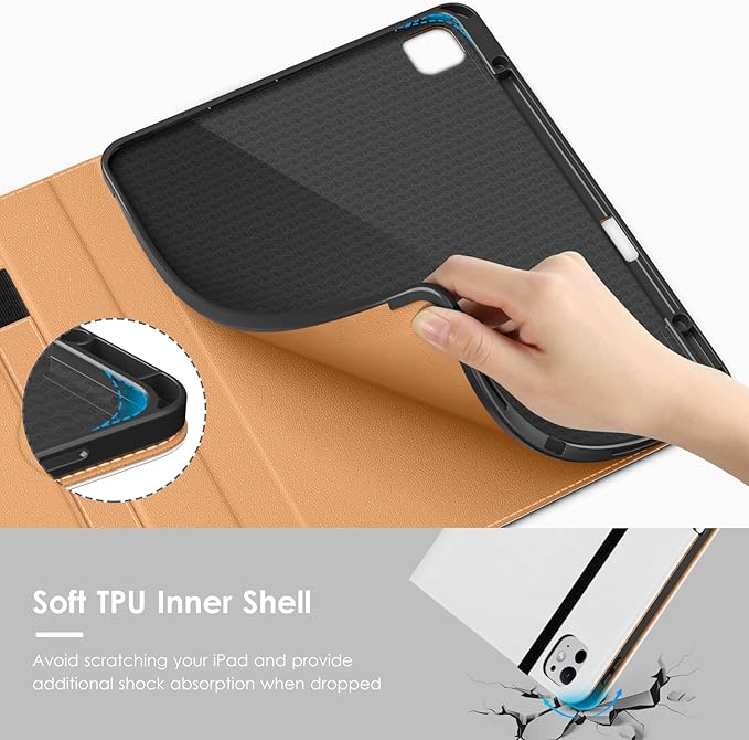 VIKESI Case for iPad Pro 13-inch M5 or M4 Released in 2025 or 2024 Leather Stand Cover with Apple Pencil Holder Auto Wake/Sleep Multiple Viewing Angles Built in Hand Strap &amp PocketWhite