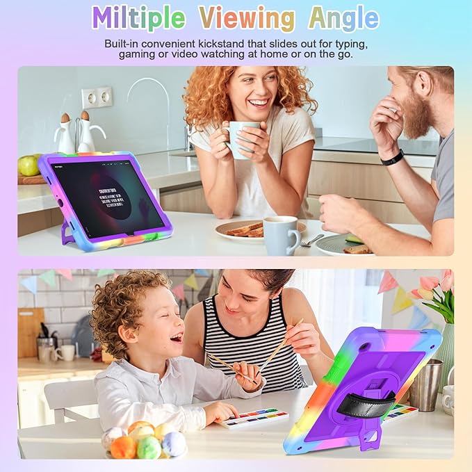 AVAWO Case for Samsung Galaxy A9+ Plus 11 inch 2023 with 360° Swivel Handle Strap Cover with Lanyard Colorful Purple