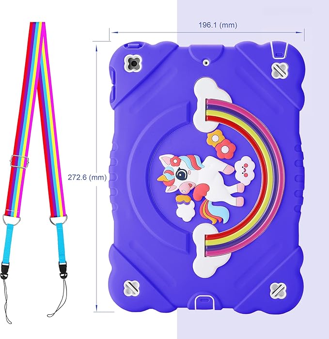 XZC Case for iPad 9th/8th/7th Generation 2021/2020/2019(10.2 inch) Unicorn Cute Cover Heavy Duty Shockproof Protective Case with Built-in Stand Strap for Kids Girls Women (Purple)