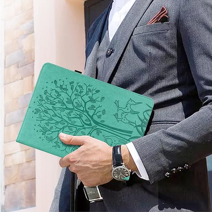 ALILANG for Kindle Fire Max 11 Case (13th Generation 2023 Release) Tree Embossed PU Leather Card Slot Shockproof Smart Cover for Kindle Fire Max 11 2023 Tablet Case -Green