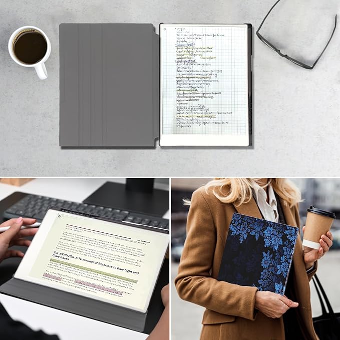 Rotating Case for 11.8 Remarkable Paper Pro Tablet (2024 Released) Lightweight and Hard Back Shell Protective Book Folio CoverAuto Sleep/WakePen Holder and Pen Tips Box (Blue Flowers)