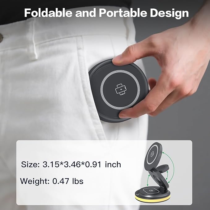 ZealSound 3-in-1 Foldable Magnetic Wireless Charger Stand – 15W Fast Charge with Night Light &amp Includes 30W Adapter Portable Charging Pad for iPhone Apple Watch &amp AirPods 2/3 Home Office