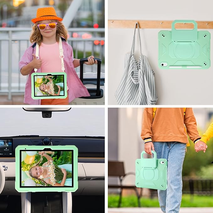 Case for iPad (A16) 2025 11th Gen 10.9'' iPad 10th Generation 2022 10.9'' with Tempered Glass Screen Protector Rugged Kid Case with Shoulder Strap/Pencil Holder/Folding Stand (Mint Green)