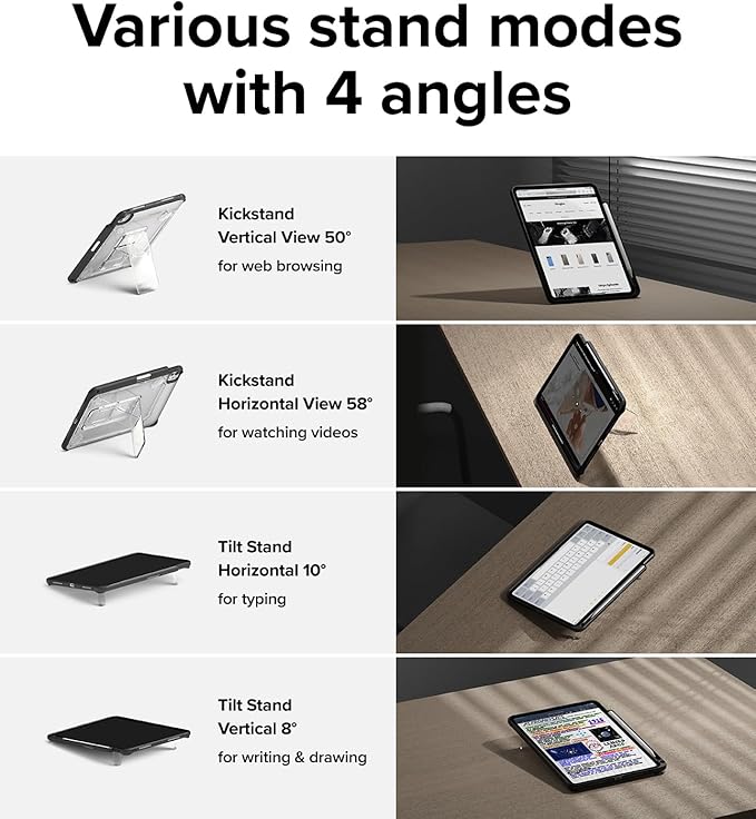Ringke Fusion Sketch Stand for iPad Pro 11 Inch Case (M4 2024 &amp M5 2025) [Cover + Stand] Pencil Holder with Overcharge Prevention Non Yellowing Wobble Free for Writing and Drawing - Black