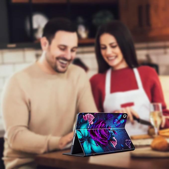 for All-New Fire HD 10 Tablet Case (13th Generation 10.1 inch 2023 Release) with Adjustable Stand &amp Auto Wake/Sleep Feature Smart Protect Cover Case - Purple Rose and Blue Butterfly