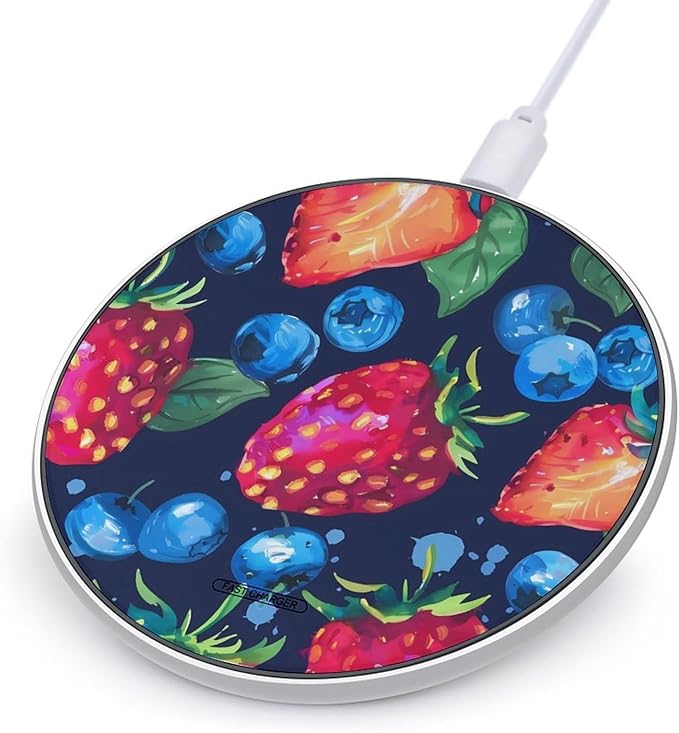 Hand Drawn Strawberry Blueberry Phone Charger Magnetic Charging Pad Anti-Slip with USB Cable