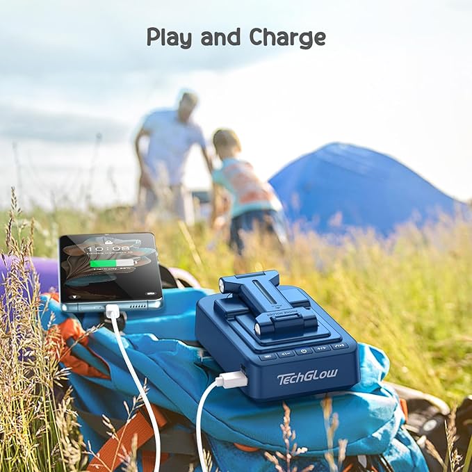 TechGlow Gifts for Men Women Foldable Cellphone Stand with Bluetooth Speaker and Charging Function 360° Rotatable Phone Stand Birthday Gift Idea for Mom Dad Cool Tech Gifts-Blue