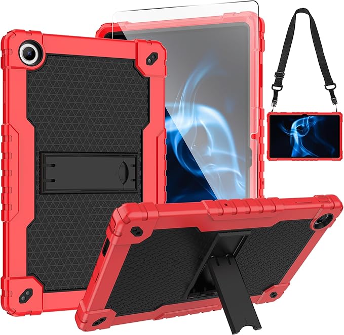 for Onn 10.4 Tablet Pro 2023 Model: 100110603 Case Built in Kickstand Heavy Duty Hybrid Case Hard Back Case Come with Tempered Glass/Shoulder Strap for Onn 10.4 Tablet Pro (Red+Black/1 Pcs)
