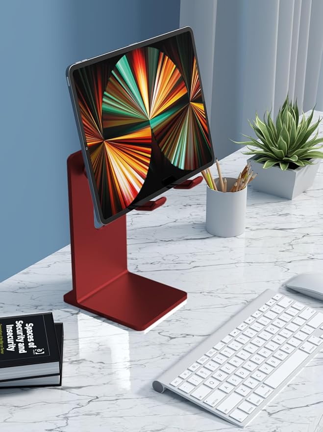 Aluminum Table Stand Dual Axis Adjustment Table Holder Desktop Stand Dock Compatible with iPad 10.2/9.7 Air/Mini Pro 11/12.9/13 Samsung Tab and More up to 13 inch（Red