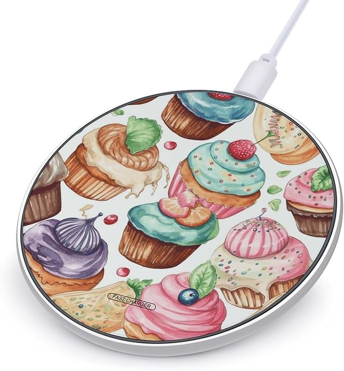 Cupcakes Donuts Muffins Sugar Wireless Charger Fast Wireless Charging Pad with USB Cable 10W Anti-Slip Magnetic Wireless Charger Portable Slim Charger Puck Travel Charging Station