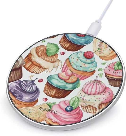 Cupcakes Donuts Muffins Sugar Wireless Charger Fast Wireless Charging Pad with USB Cable 10W Anti-Slip Magnetic Wireless Charger Portable Slim Charger Puck Travel Charging Station