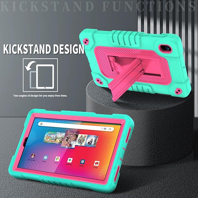 Shockproof Case for Walmart Onn 7 inch Tablet Case (2024 Model 100135924) Rugged Kids Friendly Case with Screen Protector Shoulder Strap Kickstand for Onn 7 4th Gen 2024 Model (GreenPink+2Pcs)