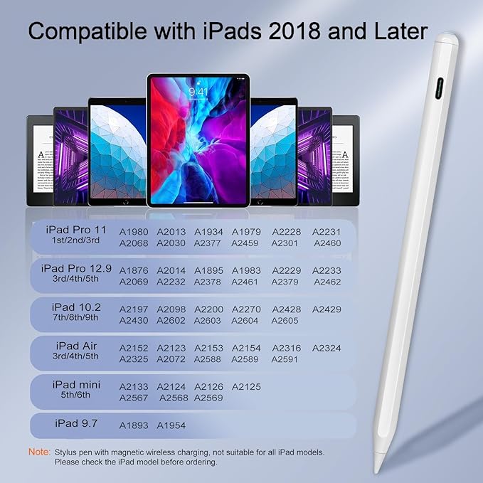 Apple Pencil Pro - 2X Fast Charging iPad Pro Pen for iPad Pro M4 11 13 Inch with Palm Rejection - High Precision - Tilt Sensitive iPad Pencil for Pro 12.9 11Air M2 M3 White