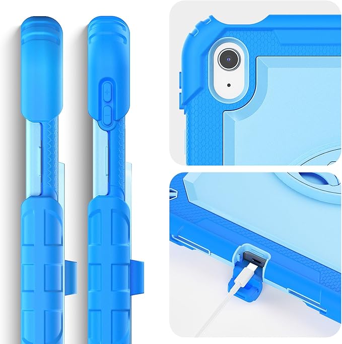 Kids Case for iPad (A16) 11th/10th Generation 11''/10.9'' 2025/2022: Shockproof Protective Case with Hand/Shoulder Strap Pencil Holder Rotate Stand Screen Protector