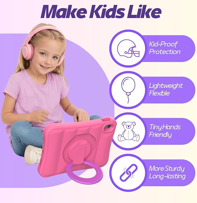 MRWHO Kids Case for iPad Air 5th 4th Generation 10.9 inch – Lightweight Rotating Stand Folding Handle Rugged Cover for Apple ipad Air 5 4 Gen Girls Boys Pink