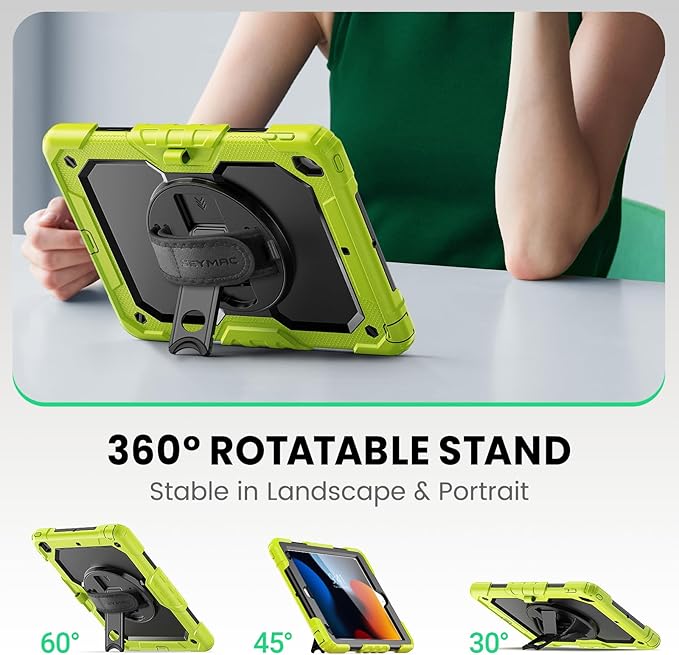 SEYMAC Case for iPad 9th/8th/7th Generation 10.2 inch 2021-2019 Heavy Duty Protective Shockproof Case with Screen Protector Rotating Stand/Handle/Shoulder Strap for iPad 10.2 Green