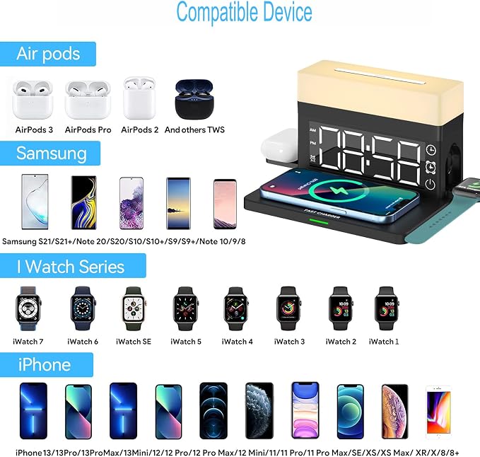Wireless Charger Alarm Clock N65 White