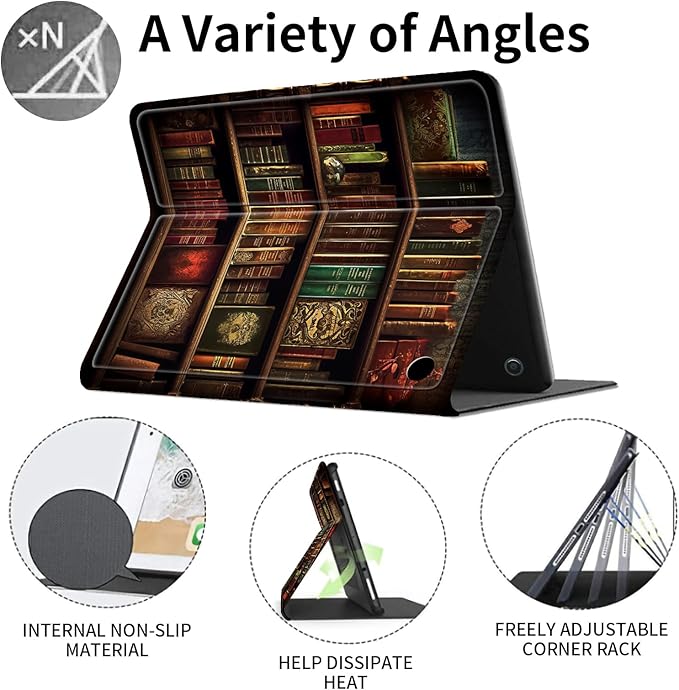 Case for All-New Amazon Fire HD 10 Tablet (13th Generation 2023 Release)Slim PU Leather Smart Cases Covers with Auto Wake/Sleep for Amazon Kindle Fire 10.1 inch TabletVintage Bookshelf