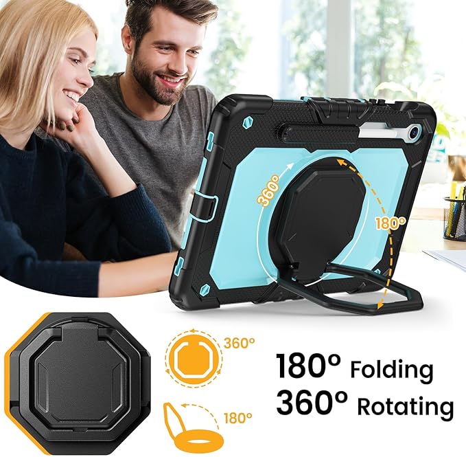 HXCASEAC Case for Galaxy Tab S10 lite / S10 FE / S9 FE 10.9 Inch Shockproof | 360° Rotating Stand | S Pen Holder | Screen Protector | Shoulder Strap | Samaung S10 Lite Tablet Case Kids Light Blue