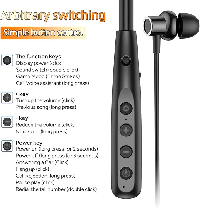 Neckband Bluetooth Headphones 6.0 Bluetooth 100 Hours PlaytimeIPX7 Sports Waterproof Earbuds with Microphone Noise Cancelling with HiFi Speakers Multiple Switchable Sound Modes