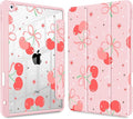May Chen for iPad 9th Generation with Pencil Holder iPad 8th/7th Gen Case 10.2-inch [Penceil Holder] Trifold Stand Auto Wake/Sleep Clear TPU Protection Back Cover Coquette Cherry
