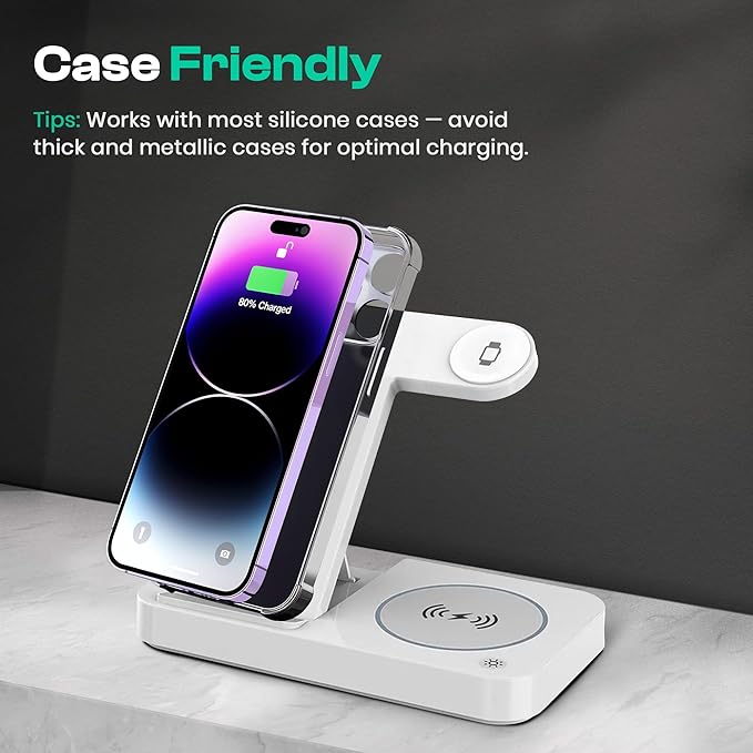 4 in 1 Wireless Charging Station for iPhone Apple Watch &amp AirPods - Wireless Charger for iPhone Series 16/15/14/13/12 - Apple iWatch Series 7/9/8 with Extra USB Port &amp Foldable Design – White
