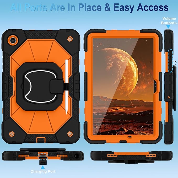 WESOROL Case for Samsung Galaxy Tab A11 Plus Galaxy Tab A9 Plus 11 InchShockproof Cover for Samsung Tablet A11+/A9+ Case with Screen Protector 360 Rotating Stand Pencil HolderBlack Orange