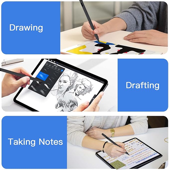 Stylus Pen for iPadfor Apple Pencil Pro 1st/2nd Generation: for 2018-2024 iPad 10/9/8/7/6th iPad Pro 12.9/11/13-inch M4 iPad Air 3/4/5/M2 iPad mini 5/6thPalm RejectionTilt SensitivityBlack