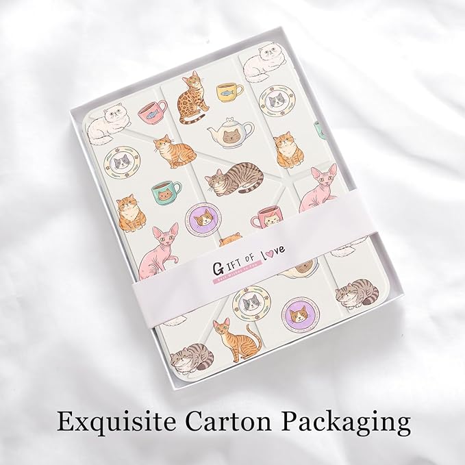 Cute Kawaii Cat Kitten for iPad Pro 11 Inch Case (M5/M4) 2025/2024 with Pencil Holder Auto Sleep/Wake White Leather Acrylic Back Detachable Cover