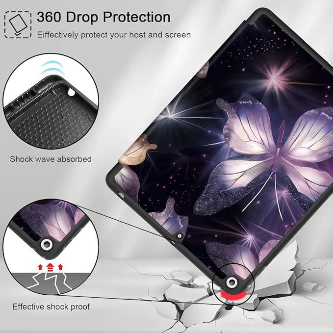 Mektron Designed Printed iPad 10.2 Case 9th Gen (2021)/ 8th Gen (2020)/ 7th Gen (2019) with Pencil Holder Slim Protective Case with Soft TPU Back Auto Wake/Sleep for iPad 10.2 Inch Butterfly