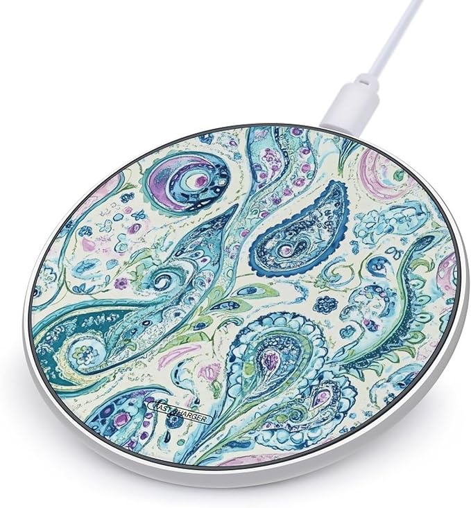 Paisley Pattern Blue Green Phone Charger Magnetic Charging Pad Anti-Slip with USB Cable