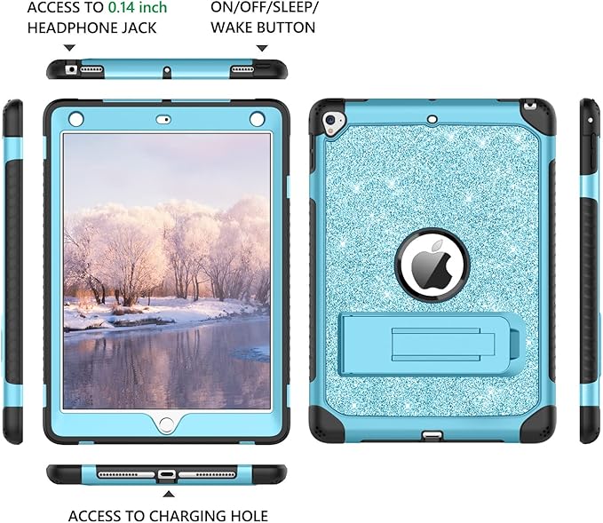 YINLAI Case for iPad 9.7 InchiPad 6th 5th Generation CaseiPad air 2 Case with Kickstand Holder Glitter Bling Kid Girl Women Shockproof Protective Cover for iPad 6th 5th Gen/iPad Air 2rd Gen Blue