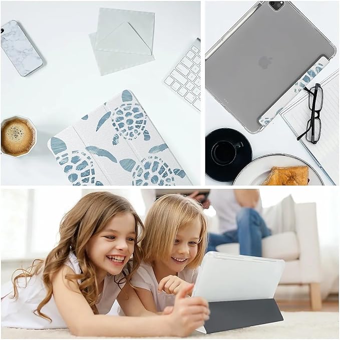 Green Sea Turtles Case Compatible with iPad 9th 8th 7th Generation 10.9 Inch 2021/2019/2018Funny Cover with Trifold Stand + Pencil Holder for Boys GirlsiPad Pro 11inch 2024